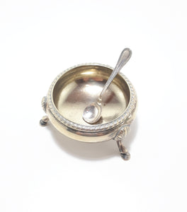 Silver Plated Open Salt Cellar With Paw Feet & Italian Silver Plated Salt Spoon