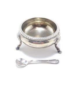 Silver Plated Open Salt Cellar With Paw Feet & Italian Silver Plated Salt Spoon