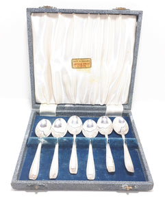 Set of 6 Silver Plated Coffee Spoons with Arthur Price, Sheffield Case – Feather Edge Handles