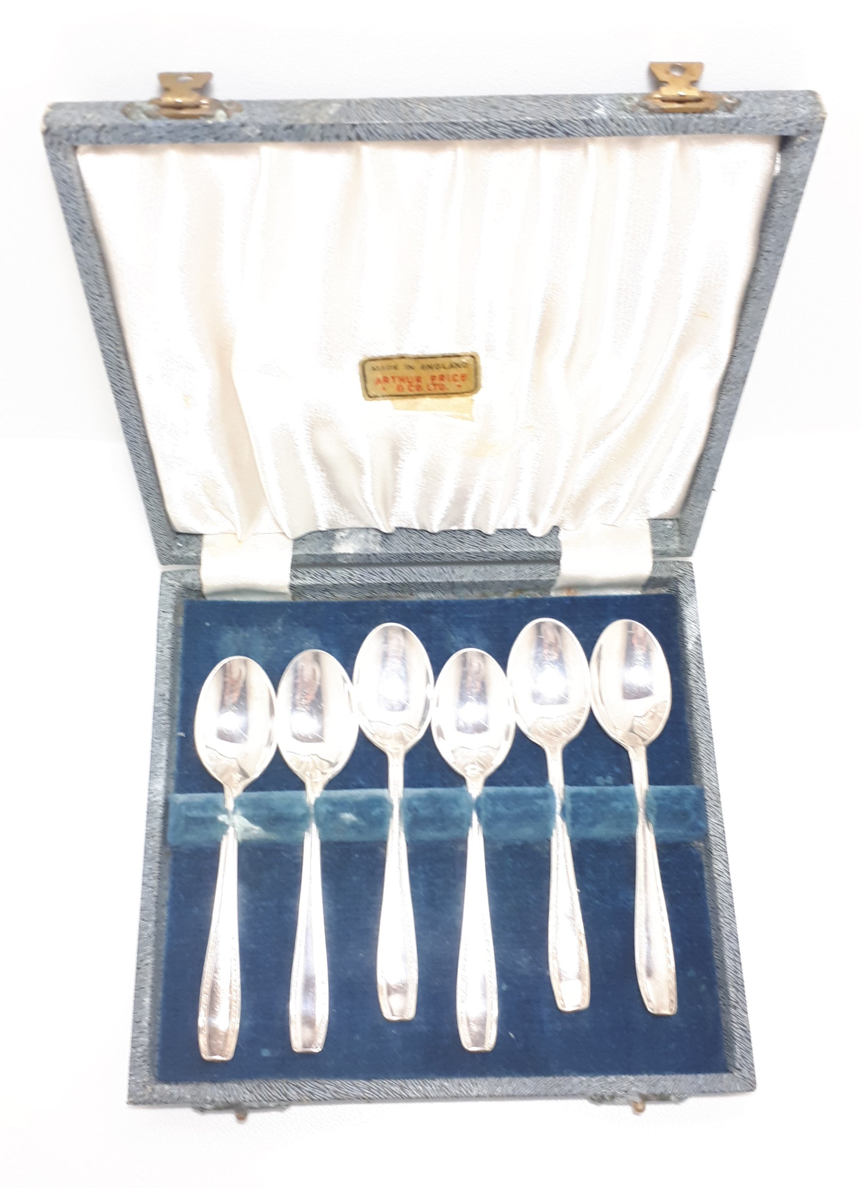 Set of 6 Silver Plated Coffee Spoons with Arthur Price, Sheffield Case – Feather Edge Handles