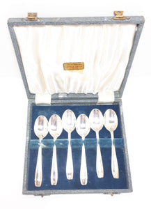 Set of 6 Silver Plated Coffee Spoons with Arthur Price, Sheffield Case – Feather Edge Handles