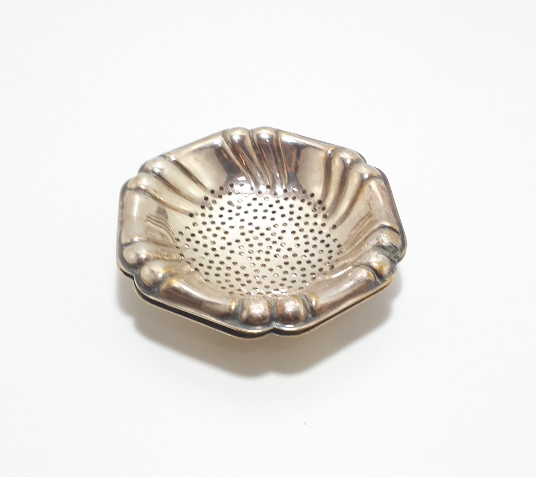 Silver Plate On Brass Vintage Swedish Tea Strainer With Matching Drip Tray