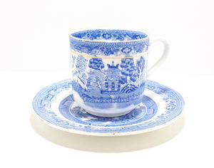 Antique (1897-1904) Blue Willow Tea Cup &amp; Vintage Grafton Blue Willow Saucer