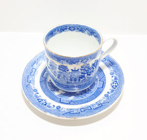 Antique (1897-1904) Blue Willow Tea Cup &amp; Vintage Grafton Blue Willow Saucer