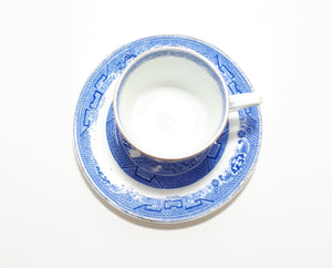 Antique (1897-1904) Blue Willow Tea Cup &amp; Vintage Grafton Blue Willow Saucer