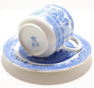 Antique (1897-1904) Blue Willow Tea Cup &amp; Vintage Grafton Blue Willow Saucer