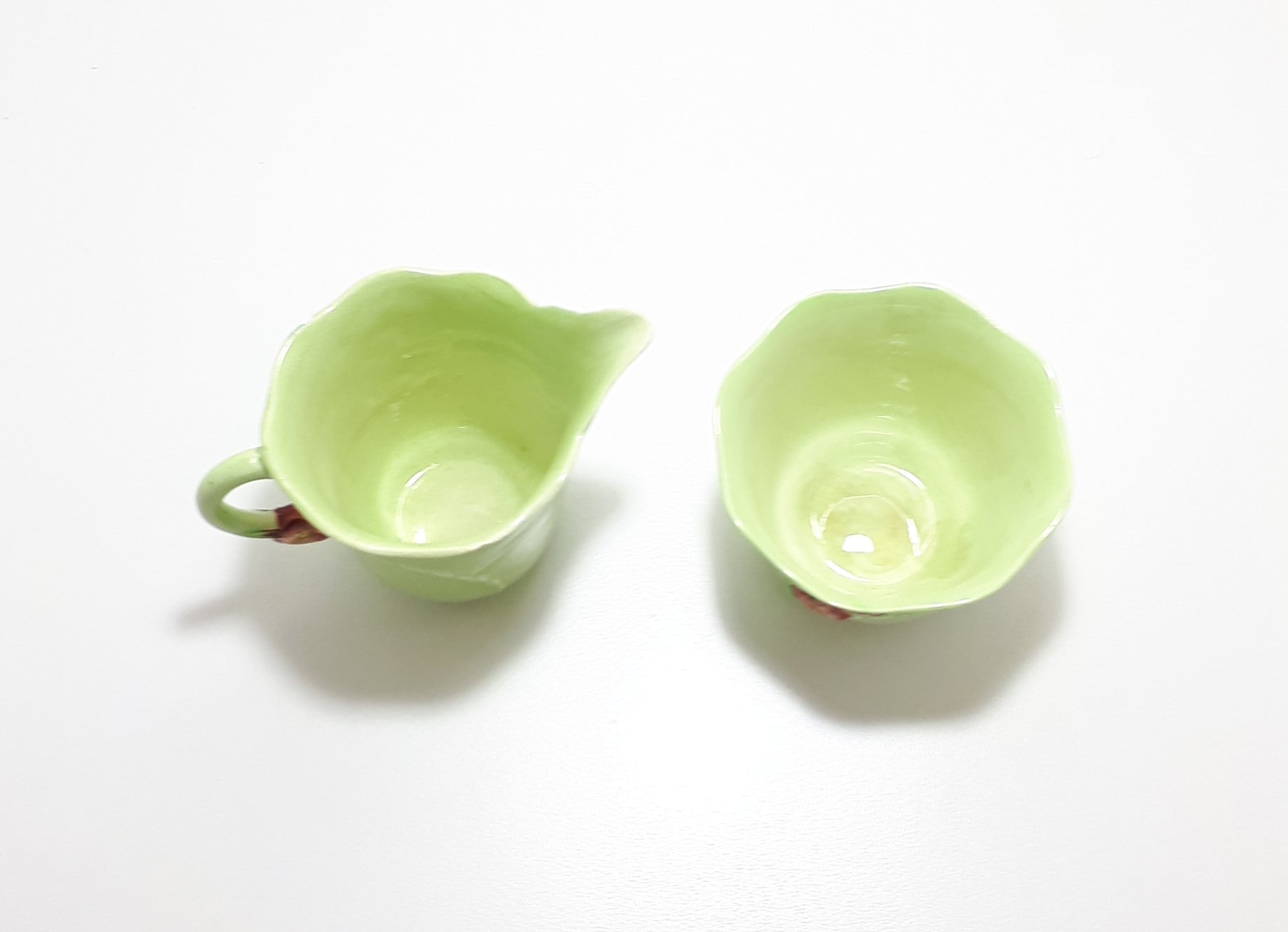 1940’s Carlton Ware “Primula” Porcelain Embossed Open Sugar Bowl &amp; Creamer - Green