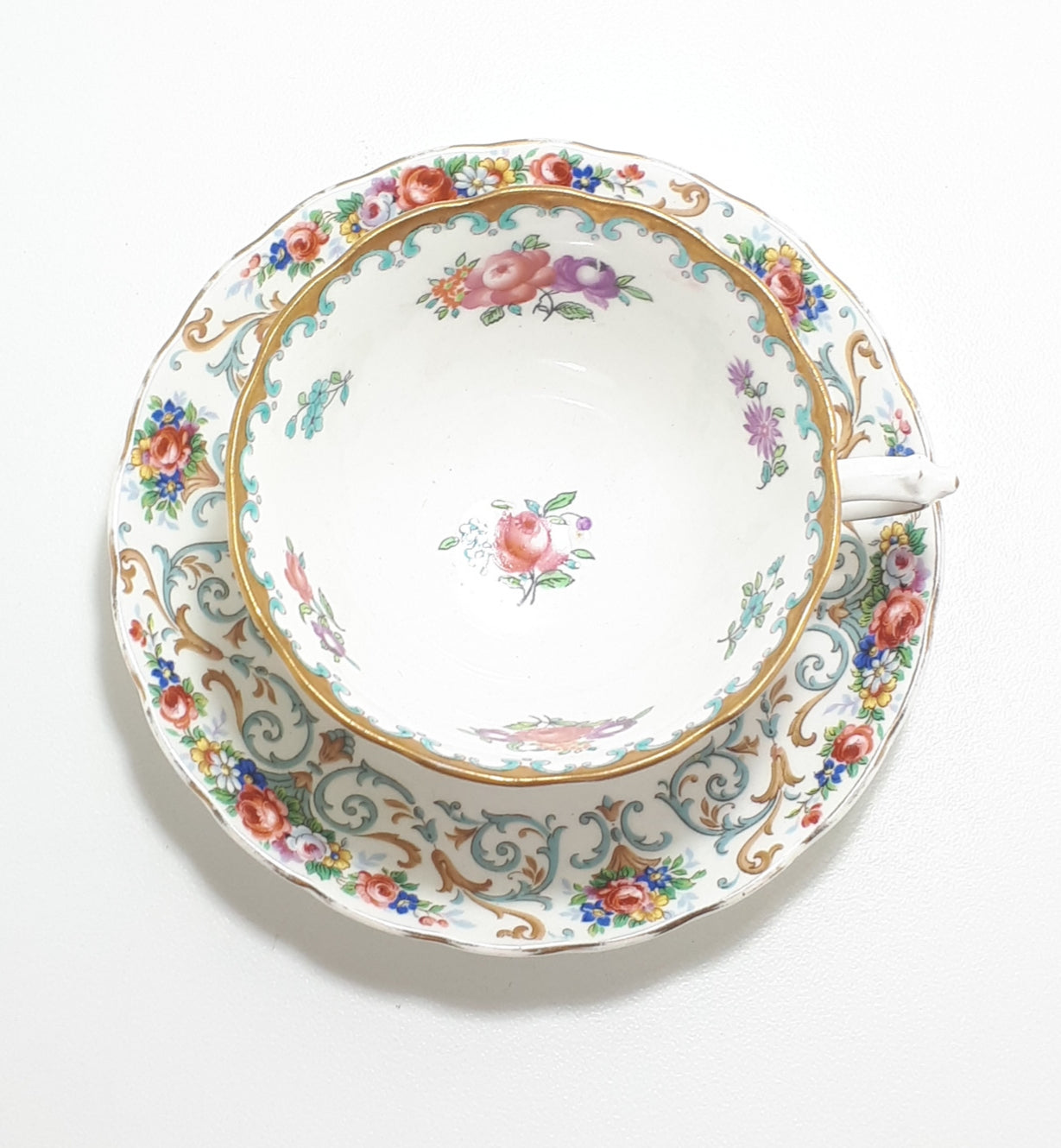 Improvised Tuscan Bone China Tea Duo – 1907 Antique Tuscan Tea Cup & 1940’s Tuscan “Orleans” Saucer