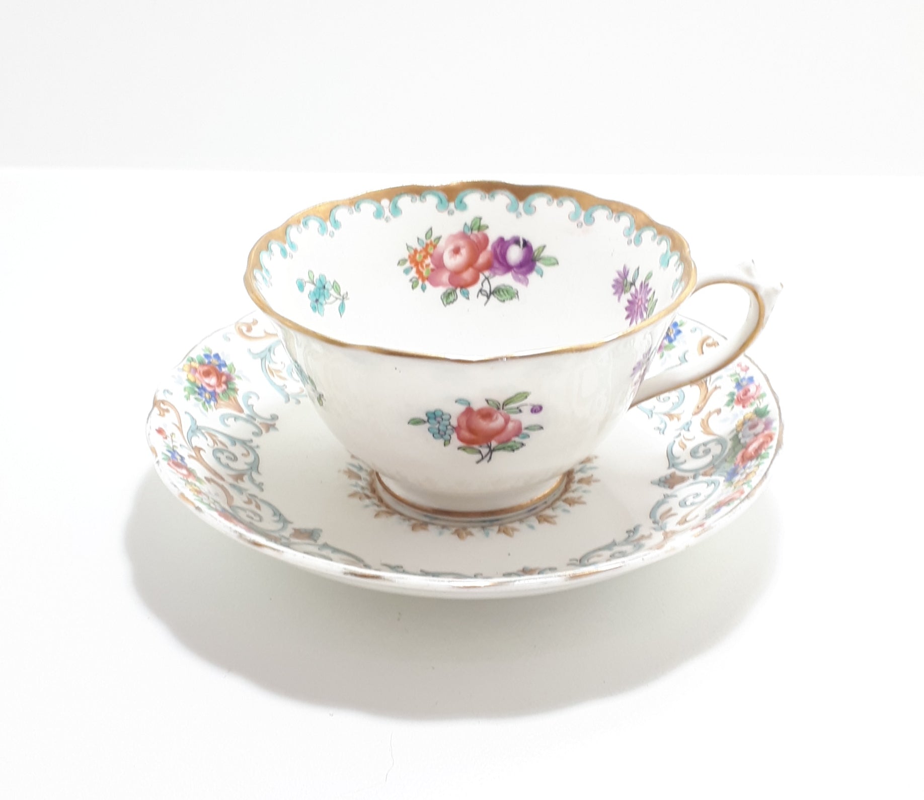 Improvised Tuscan Bone China Tea Duo – 1907 Antique Tuscan Tea Cup & 1940’s Tuscan “Orleans” Saucer