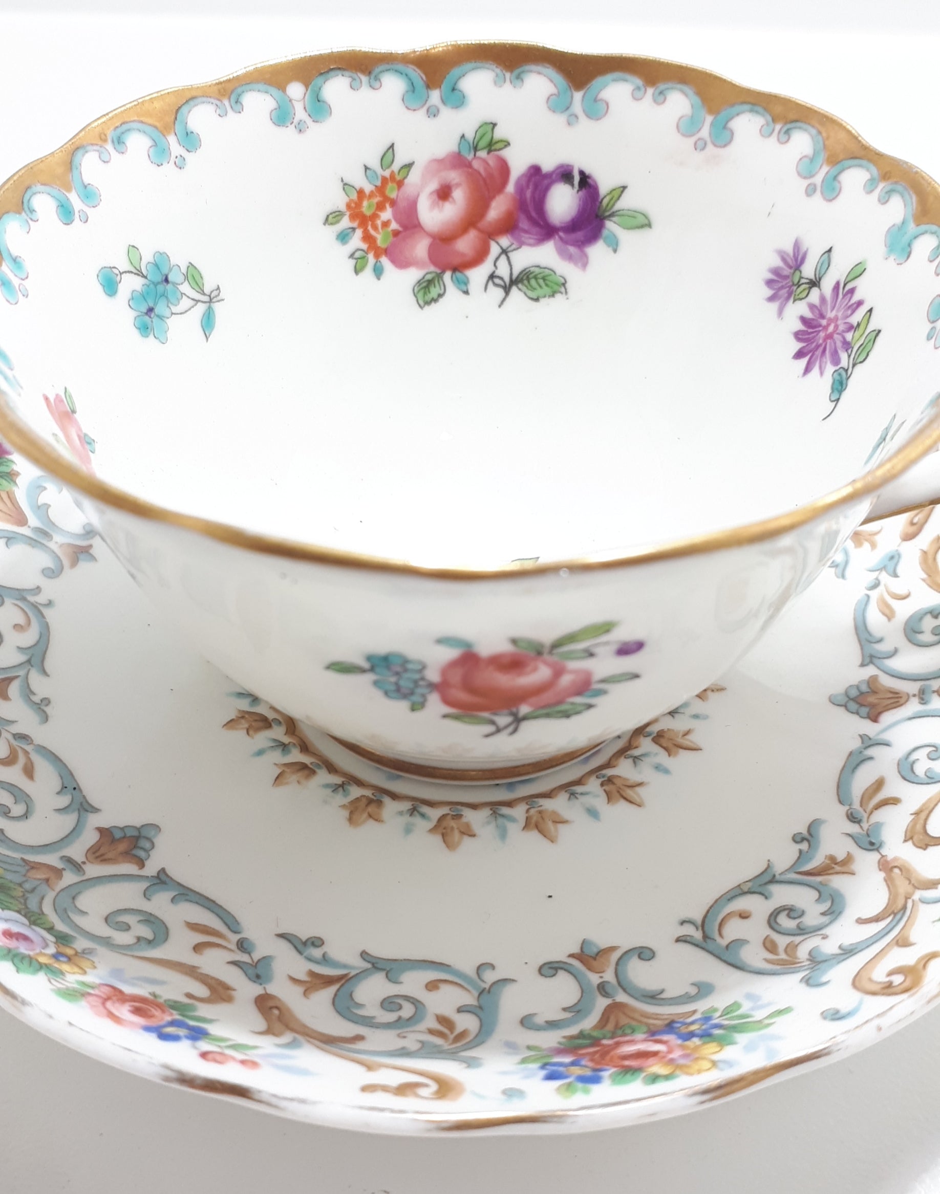 Improvised Tuscan Bone China Tea Duo – 1907 Antique Tuscan Tea Cup & 1940’s Tuscan “Orleans” Saucer