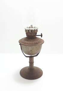 Rare Antique (End of the 19th Century) German Metal HASAG Small Kerosene Oil Lamp No. 105 With Clear Glass Lampshade