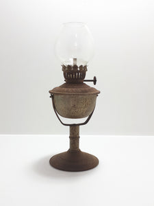 Rare Antique (End of the 19th Century) German Metal HASAG Small Kerosene Oil Lamp No. 105 With Clear Glass Lampshade