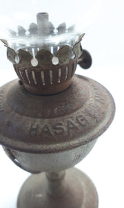 Rare Antique (End of the 19th Century) German Metal HASAG Small Kerosene Oil Lamp No. 105 With Clear Glass Lampshade