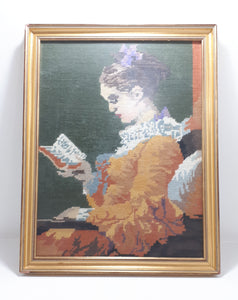 Framed Embroidery (Medium Thread) Of “Young Girl Reading” – Embroidery Of A Painting by Jean – Honore Fragonard