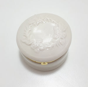 Heavily Glazed Porcelain Ring Box With Gold Collar & Hinged Lid