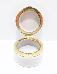 Heavily Glazed Porcelain Ring Box With Gold Collar & Hinged Lid