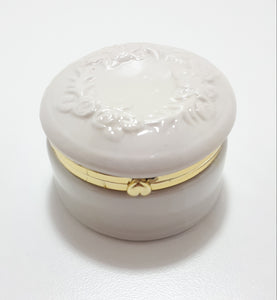 Heavily Glazed Porcelain Ring Box With Gold Collar & Hinged Lid