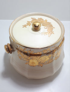 1947+ Ceramic Sadler Pottery (James Sadler & Sons Ltd.) Biscuit Barrel With Rattan Swing Handle