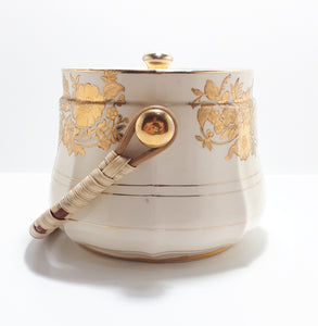 1947+ Ceramic Sadler Pottery (James Sadler & Sons Ltd.) Biscuit Barrel With Rattan Swing Handle