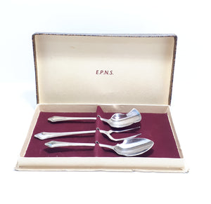 Silver Plated EmEss Plate Serving Set – Jam Spoon, Sugar Spoon & Cheese / Pickle Fork - Jesmond Handle Design