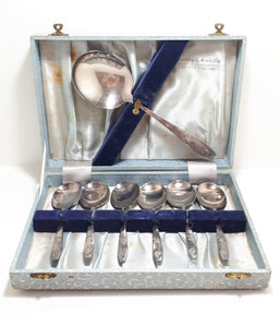 1960’s Set Of 6 Silver Plated Priestly & Moore, Sheffield, Dessert Spoons With Server Spoon – Bouquet Handle Design