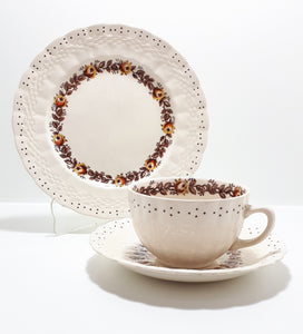 1940's Porcelain Simpsons Potters Ltd. Ambassador Ware Tea Trio - Chetwynd Pattern