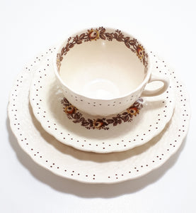 1940's Porcelain Simpsons Potters Ltd. Ambassador Ware Tea Trio - Chetwynd Pattern