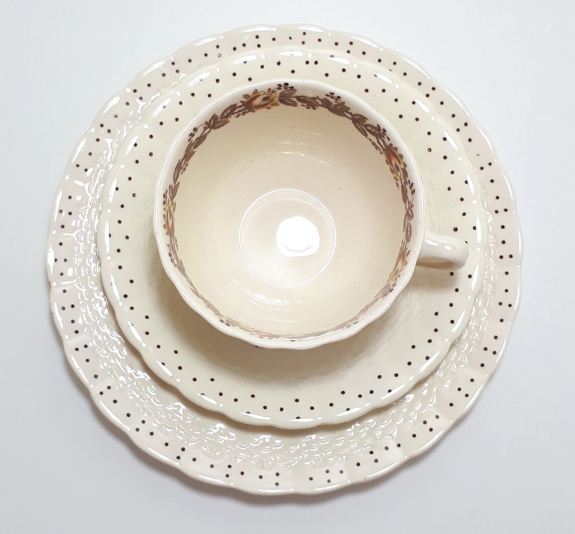 1940's Porcelain Simpsons Potters Ltd. Ambassador Ware Tea Trio - Chetwynd Pattern