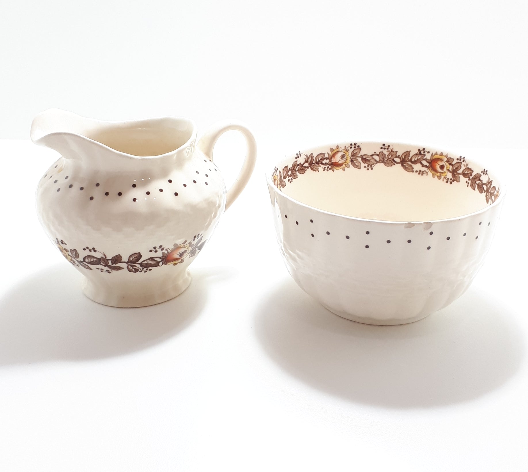 1940's Porcelain Simpsons Potters Ltd. Ambassador Ware Creamer & Open Sugar Bowl - Chetwynd Pattern