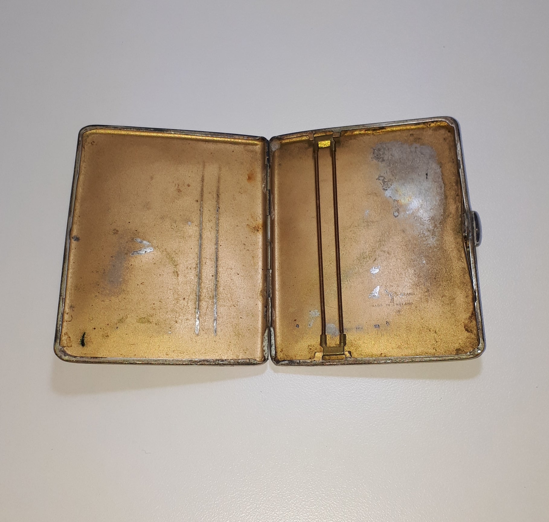 1940’s-1950’s Machine Tooled Silver Plated Emu Brand Cigarette Case