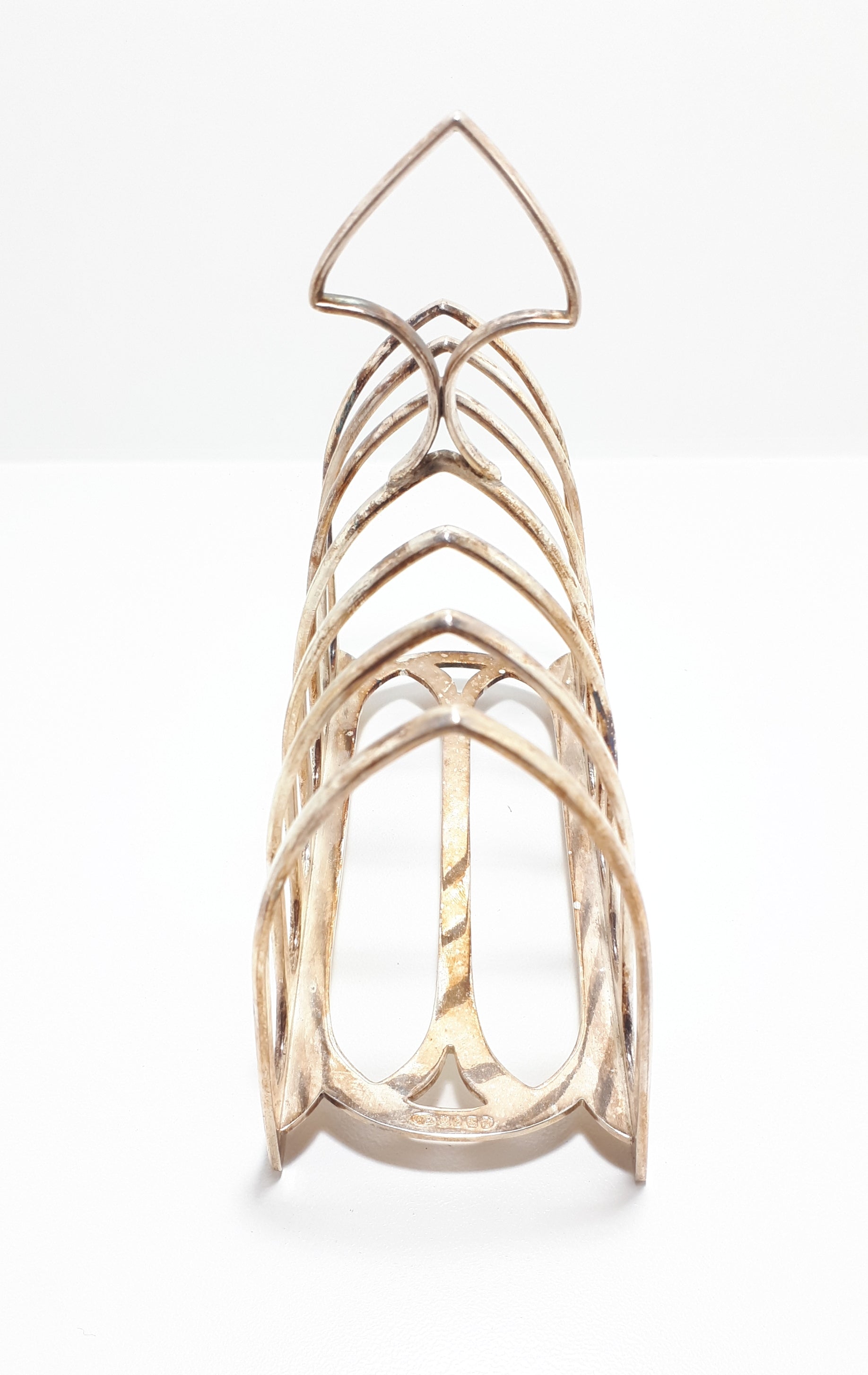 Antique 1893 – 1902 William Hutton & Sons, Birmingham Silver Plated 6-Slice Toast Rack – Gothic Arched Bars in Art Deco Style