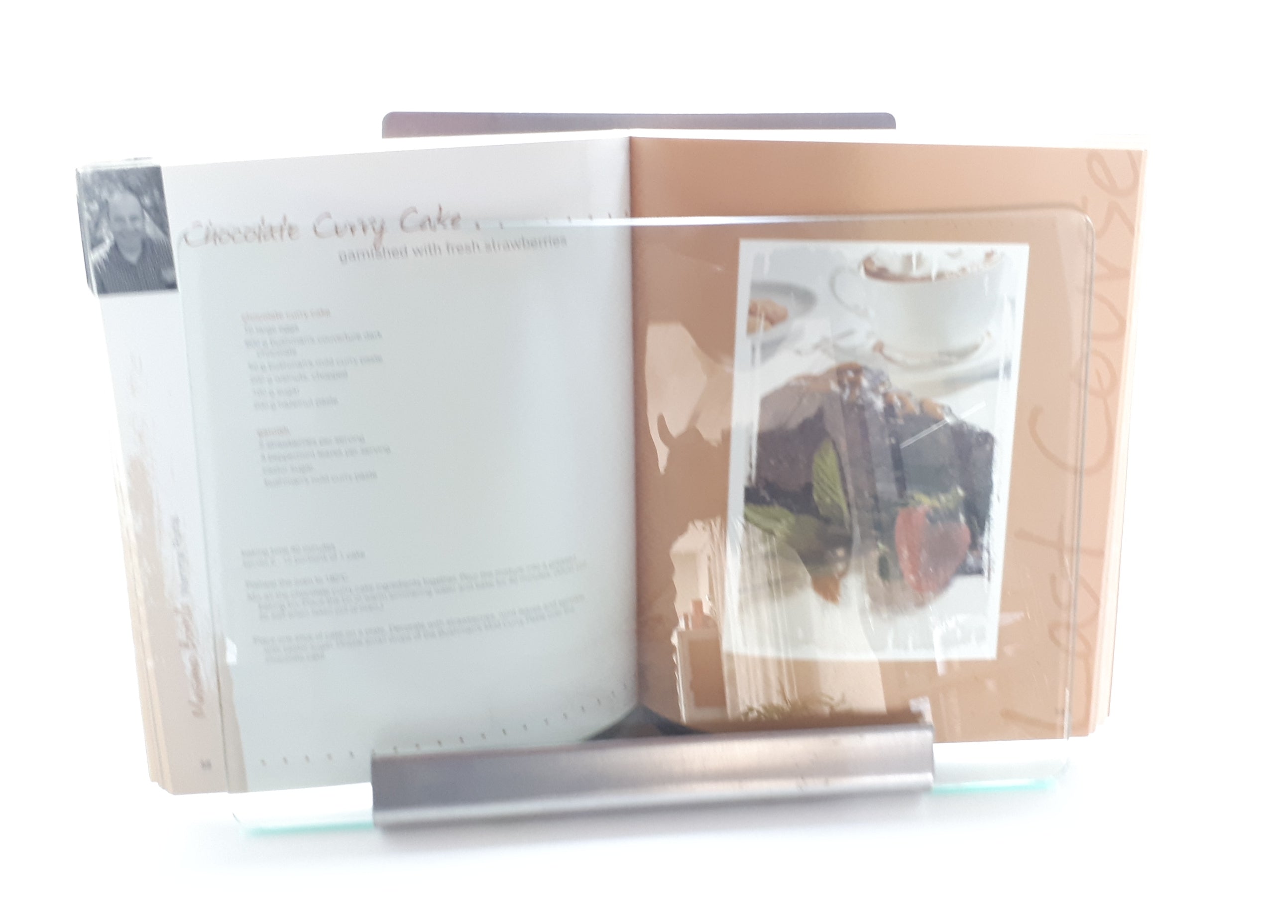 Stainless Steel Cookbook Stand / Podium With Loose Protective Glass Cover For Protection