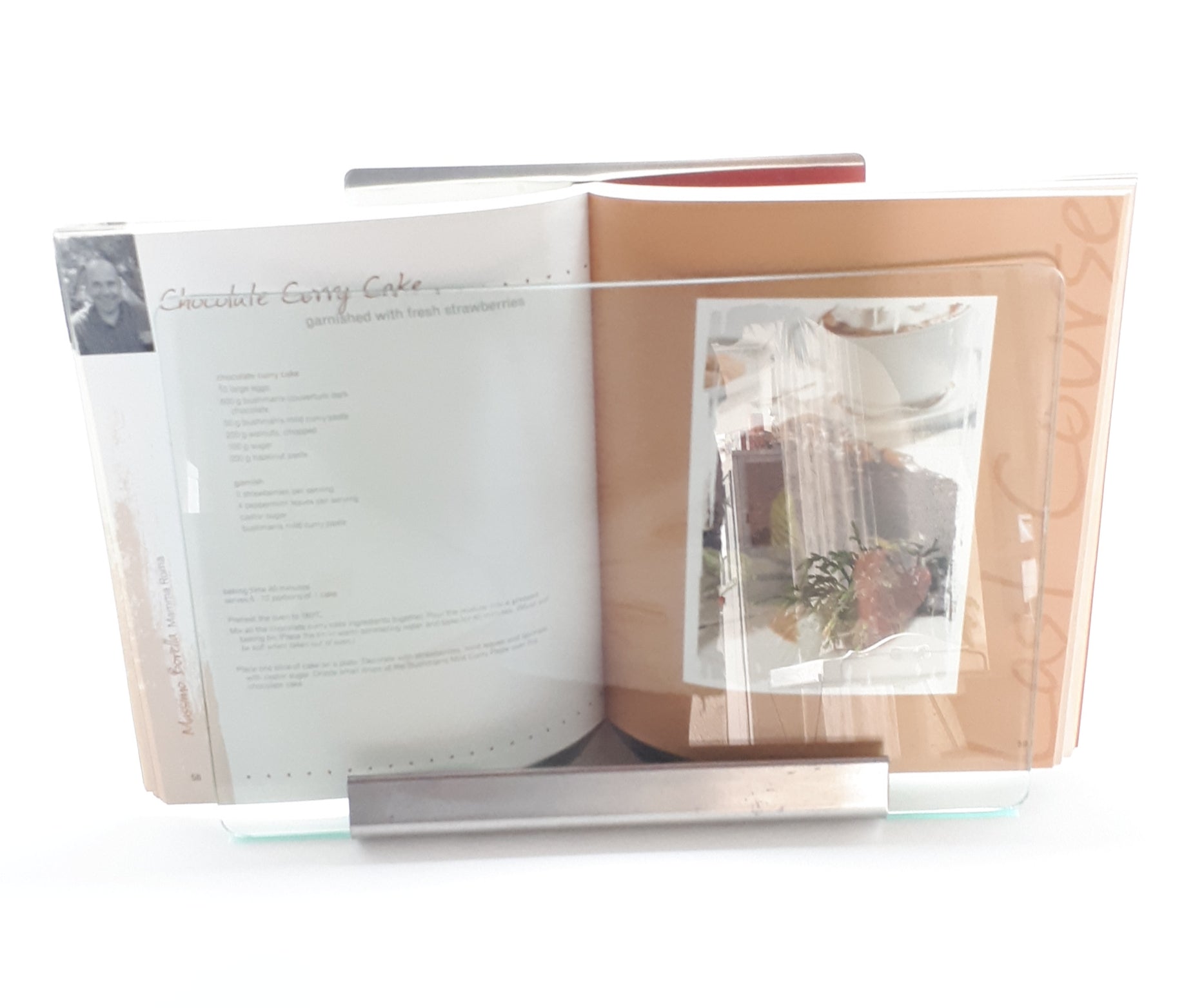 Stainless Steel Cookbook Stand / Podium With Loose Protective Glass Cover For Protection