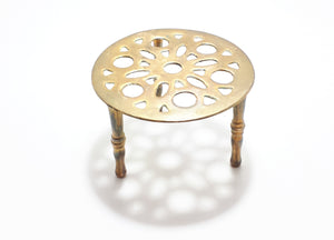 Small Solid Brass Reticulated Pierced Metal Tea Pot Trivet