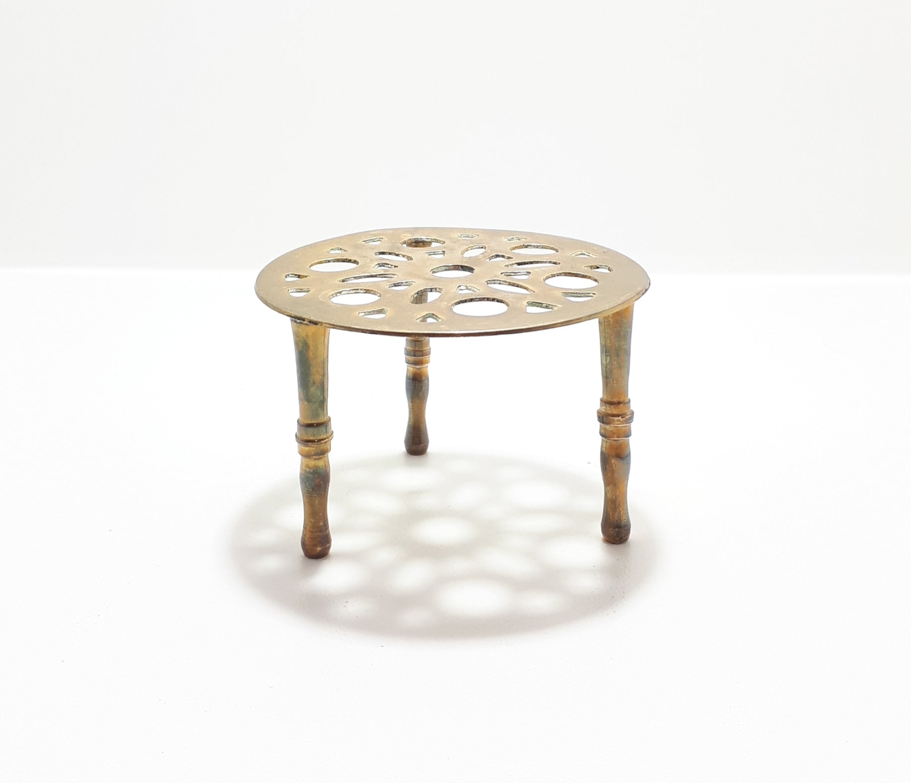 Small Solid Brass Reticulated Pierced Metal Tea Pot Trivet