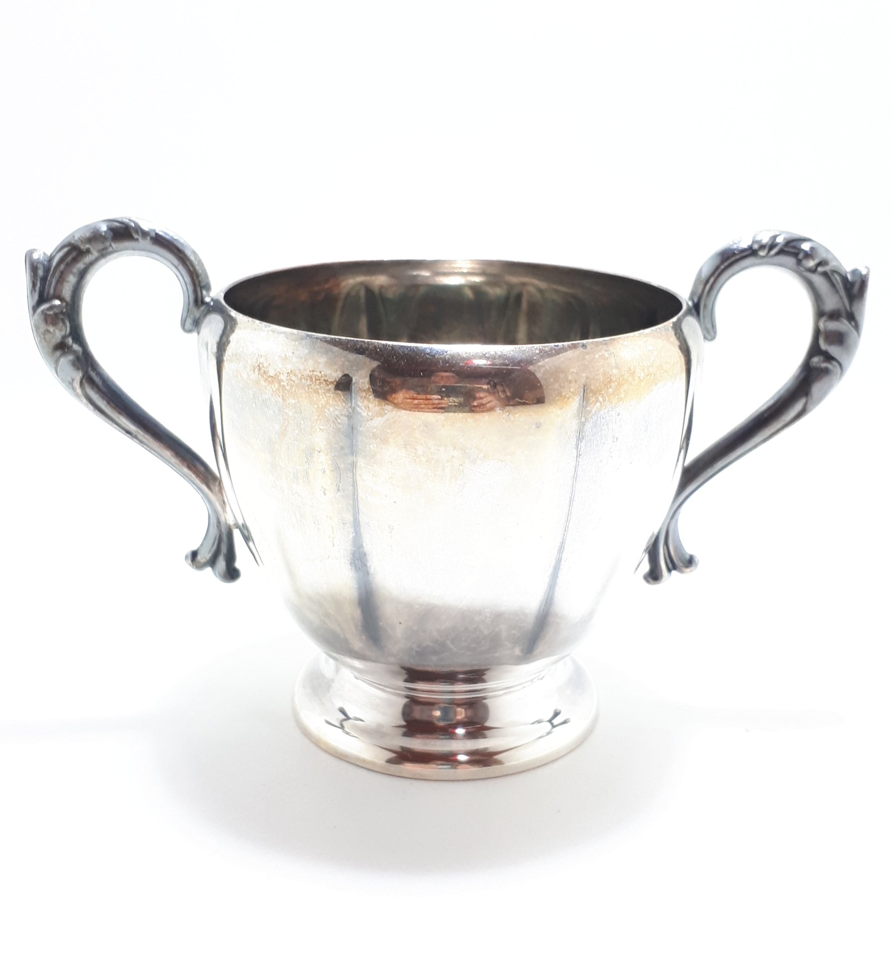 Canadian Essay Silver Plated Open Sugar Bowl With Double Victorian Handles – EP On Copper, Lead Mounts