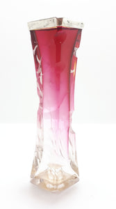 One Of A Kind Cerise & Clear Glass Art Nouveau Bud Vase With Silver Plated Rim