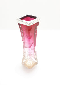 One Of A Kind Cerise & Clear Glass Art Nouveau Bud Vase With Silver Plated Rim