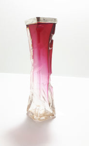 One Of A Kind Cerise & Clear Glass Art Nouveau Bud Vase With Silver Plated Rim
