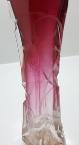 One Of A Kind Cerise & Clear Glass Art Nouveau Bud Vase With Silver Plated Rim