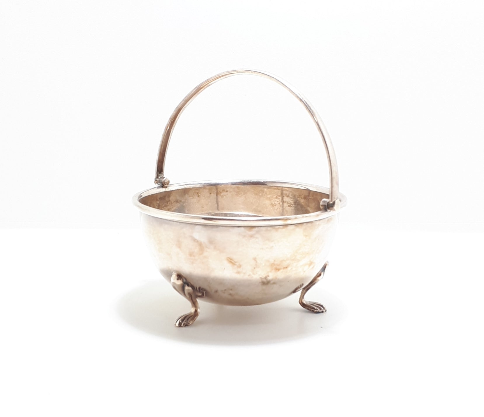 Angora Silver Plate Co. Plated Open Sugar Bowl With Paw Feet & Swing Handle