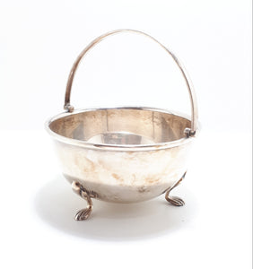 Angora Silver Plate Co. Plated Open Sugar Bowl With Paw Feet & Swing Handle
