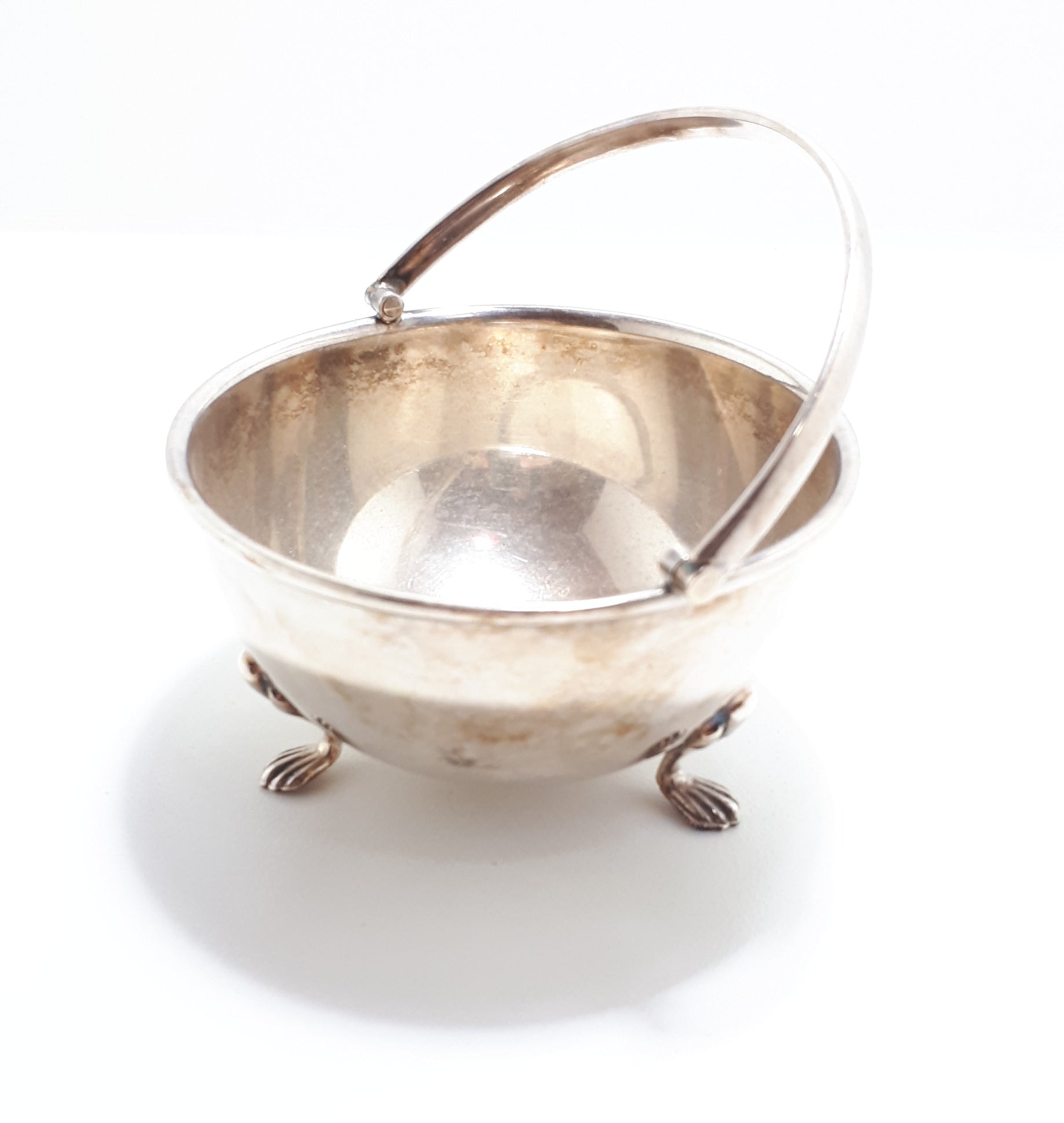 Angora Silver Plate Co. Plated Open Sugar Bowl With Paw Feet & Swing Handle