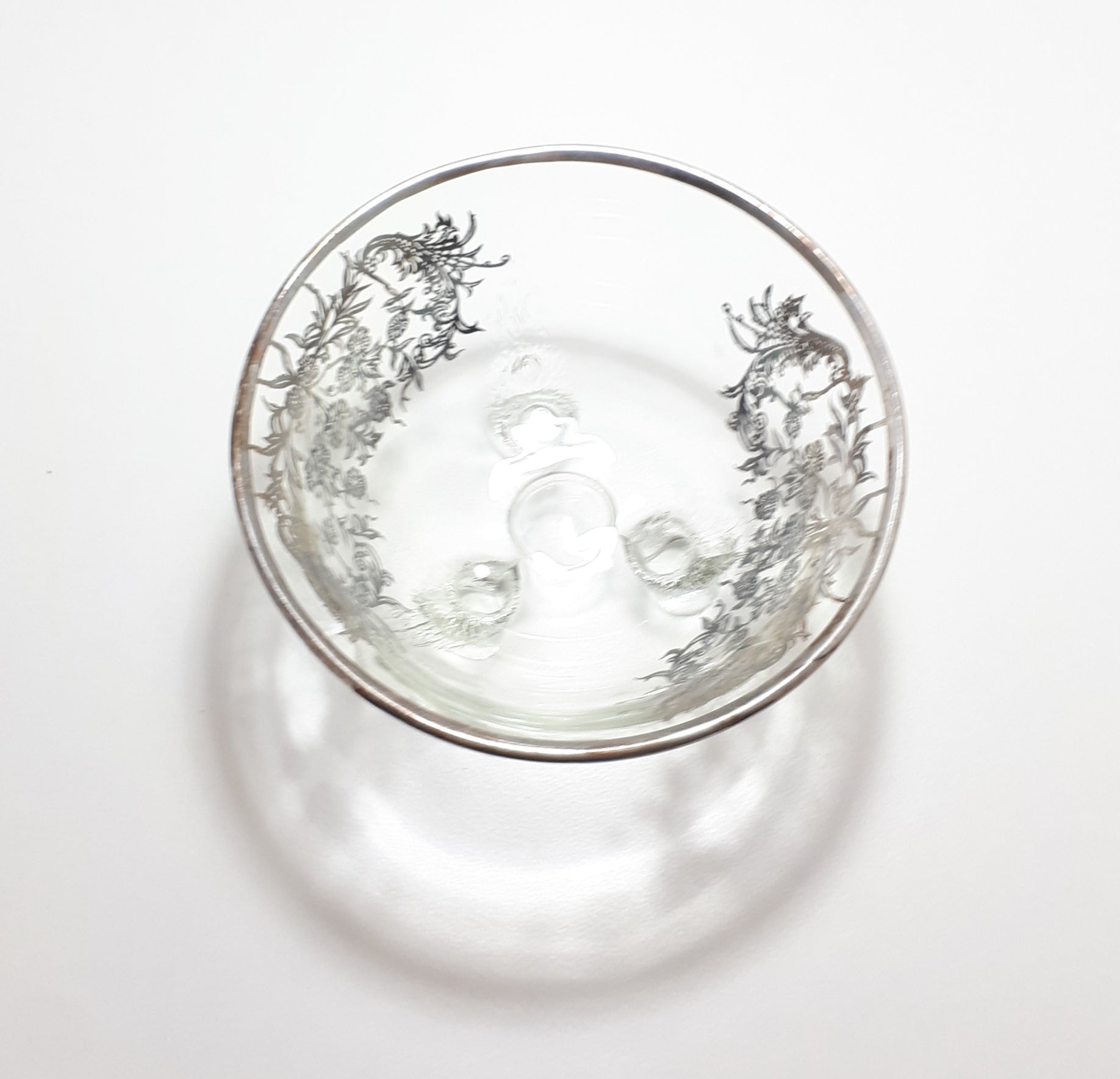 Three Footed Glass Bowl (Possibly 1920’s) With Silver Inlay and Rim
