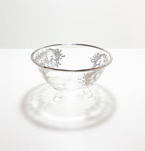 Three Footed Glass Bowl (Possibly 1920’s) With Silver Inlay and Rim