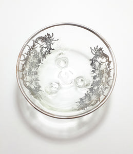 Three Footed Glass Bowl (Possibly 1920’s) With Silver Inlay and Rim