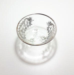 Three Footed Glass Bowl (Possibly 1920’s) With Silver Inlay and Rim