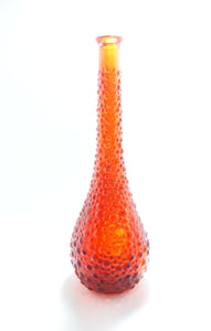 Italian Empoli Art Glass Fire Red Genie Bottle With Hobnail Design