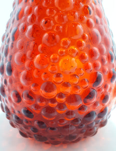 Italian Empoli Art Glass Fire Red Genie Bottle With Hobnail Design
