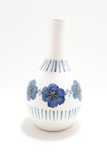 Hand Thrown & Hand Decorated (Underglaze) Studio Art Pottery White & Blue Decorative Bud Vase